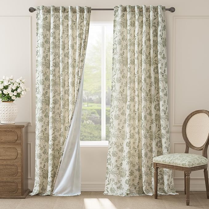 jinchan Lined Linen Floral Curtains by JINCHAN