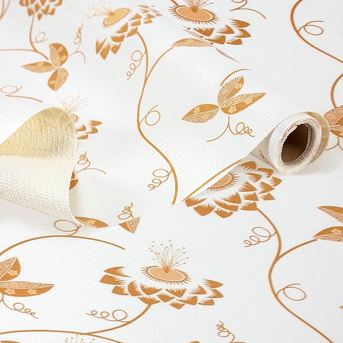 RAY STAR Shelf Liner, 18 Inch x 8 Feet Non Adhesive Golden Leaves Floral by RAYSTAR