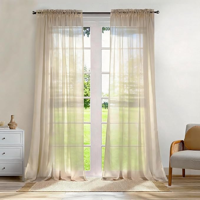Dreaming Casa Solid Sheer Curtains 96 Inches Long Taupe Rod Pocket Voile by DreamingCasa