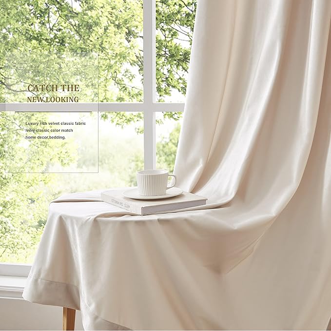 BULBUL Ivory Cream Velvet Curtains 84 inches:Luxury Elegant Living Room - Image 6