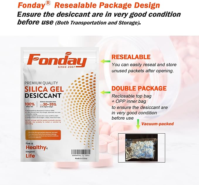 2g x 1000 Packs Fonday Food Grade Silica Gel Desiccants Packs Moisture - Image 7