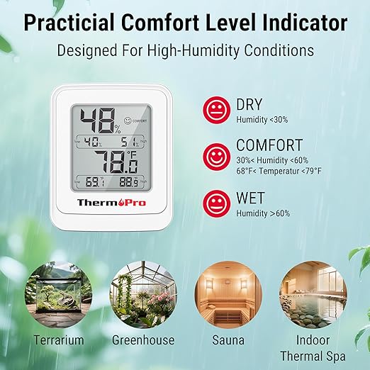 ThermoPro TP150 Greenhouse Thermometer Hygrometer, IPX5 High-Humidity Resistant - Image 5