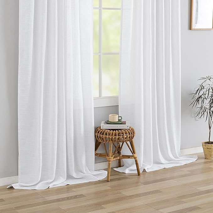 DONREN White Linen Back Tab Curtains 105 Inches Long 2 Panels - Image 5