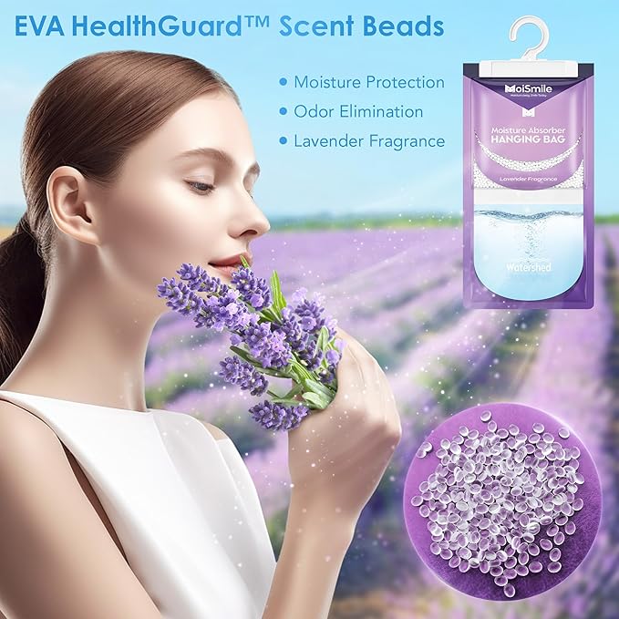 Moisture Absorbers 10 Pack Lavender Fragrance, Hanging Closet Dehumidifier Bags - Image 9