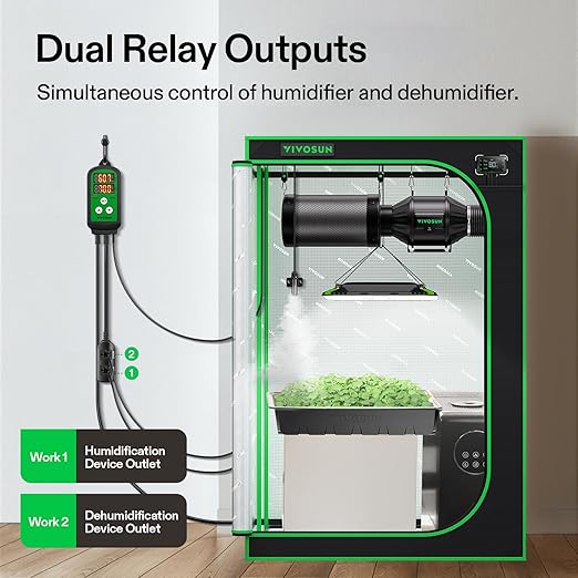 VIVOSUN Humidity Controller, 1200W Dual-Stage Outlet, Pre-Wired Digital - Image 2