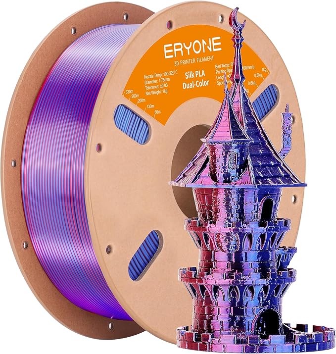 ERYONE Silk Dual Color PLA Filament 3D Printer 1.75mm +/- 0.03mm, Bicolor by ERYONE