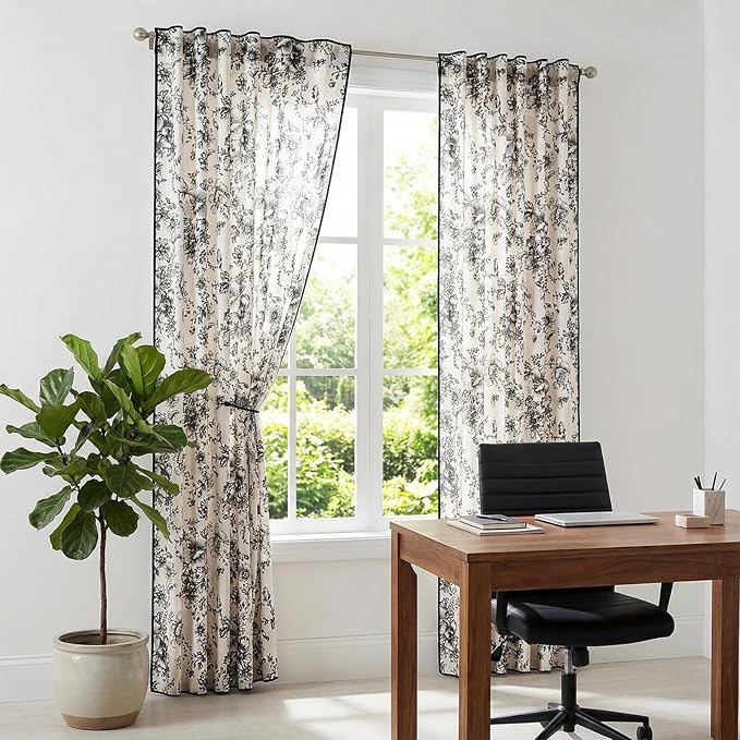 JINCHAN Linen Blend Floral Curtains French Country Curtain - Image 6