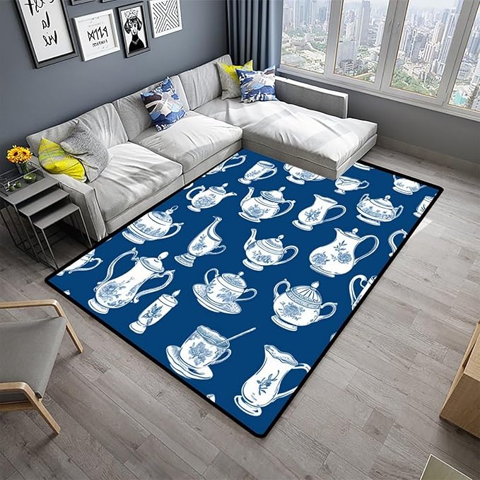 Broadloom - Cups and Teapots Pattern Printing Lightweight Area Rugs Fade - Image 2