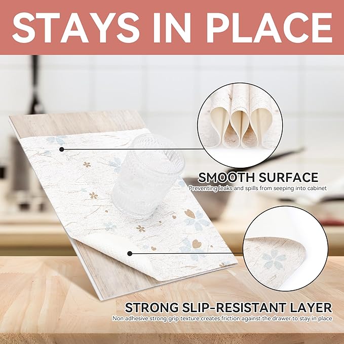 RAY STAR Shelf Liner, Non Adhesive White Floral Cabinet Liner - Image 3