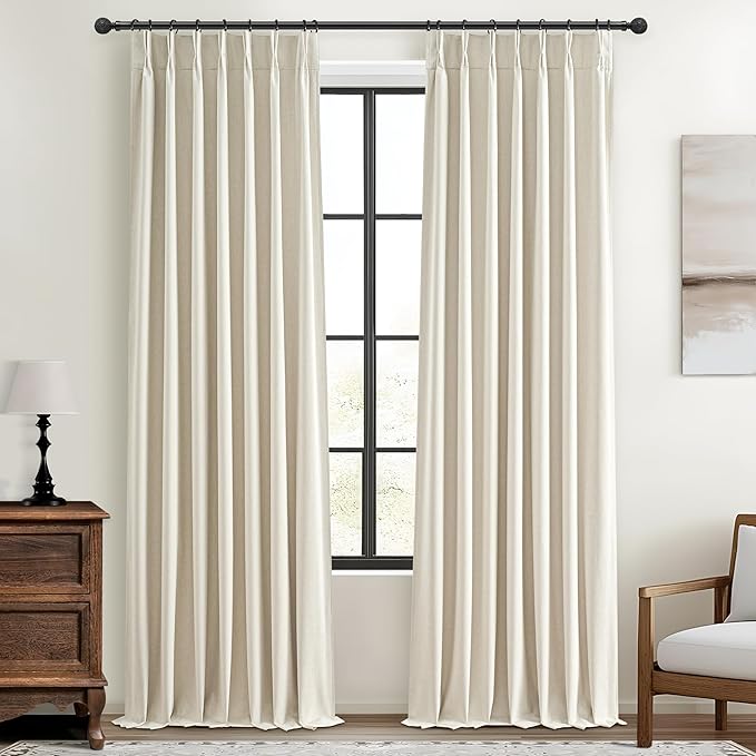 Room Darkening Cream Linen Curtains 92 Inches Long by QJMYDECO