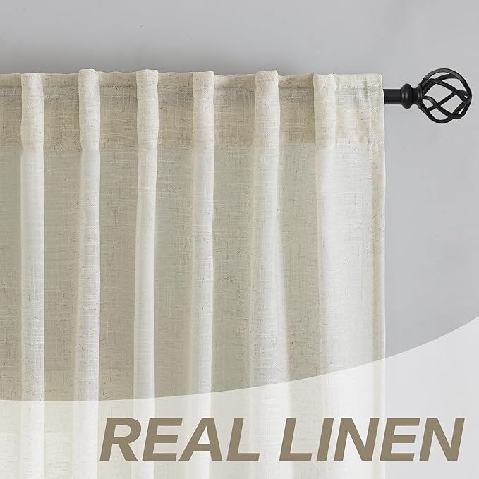 DONREN Natural Back Tab Curtains 102 Inches Long 2 Panels - Image 7