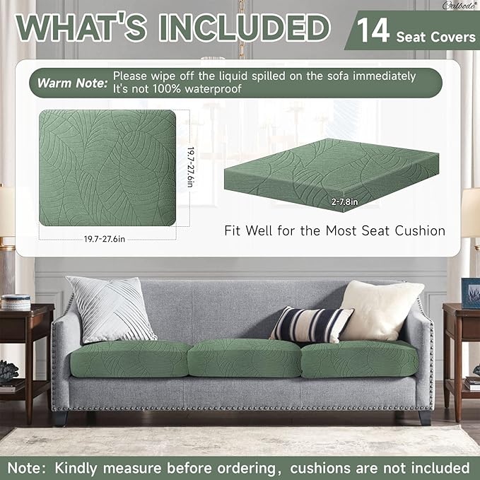 14Pcs Stretch Couch Cushion Covers, Water Resistant Outdoor Sofa Cuhsion Cover - Image 2
