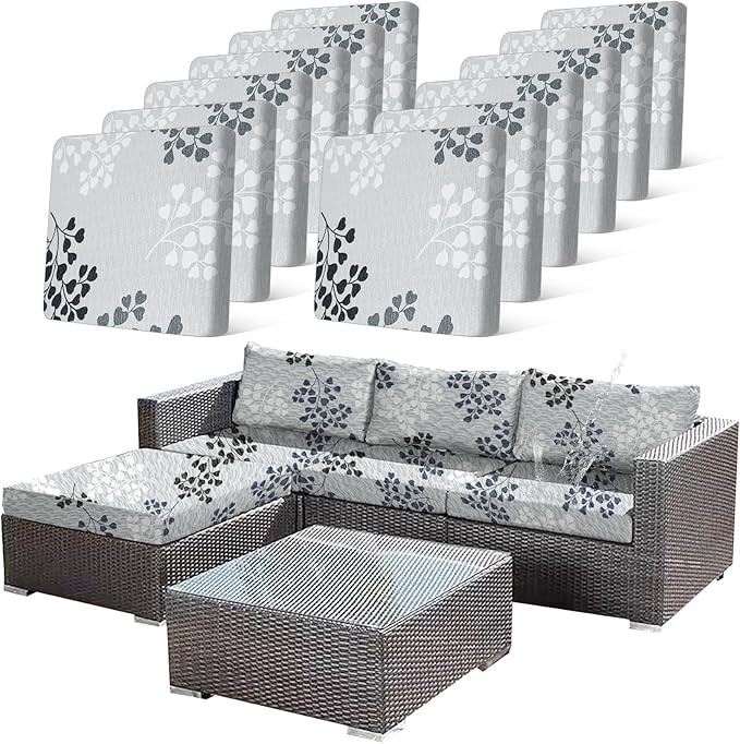 12Pcs Outdoor Stretch Cushion Covers, Waterproof Outdoor Chair Floral Cushion by CALBODE