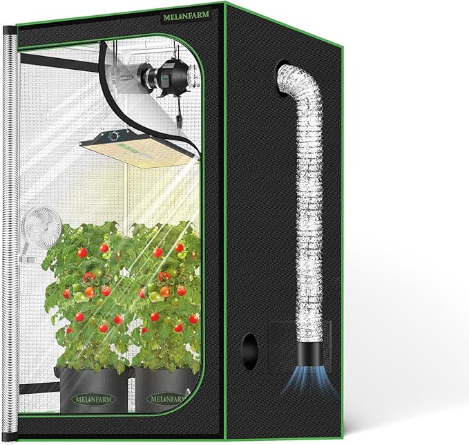 MELONFARM 32"x32"x63'' Grow Tent, High Reflective 600D Diamond Mylar Canvas by MELONFARM