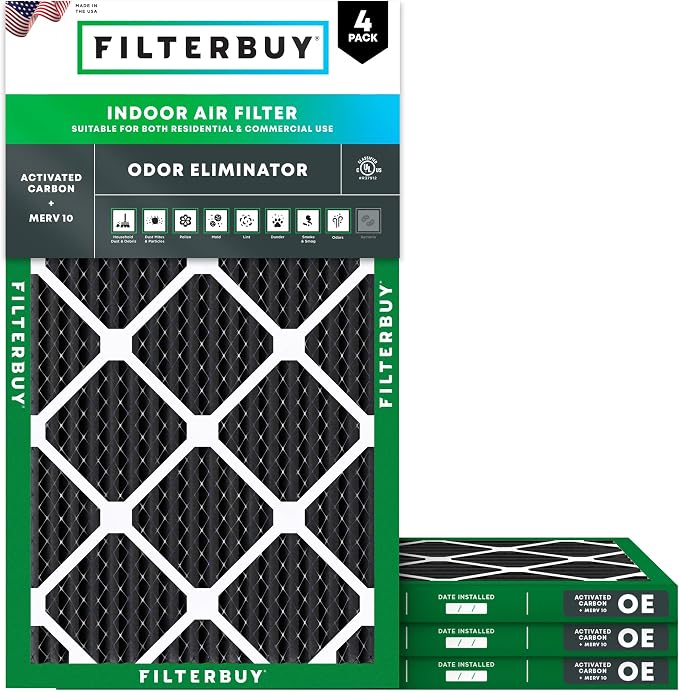 Filterbuy 12x25x1 Air Filter MERV 10 Odor & Allergy Defense by Filterbuy