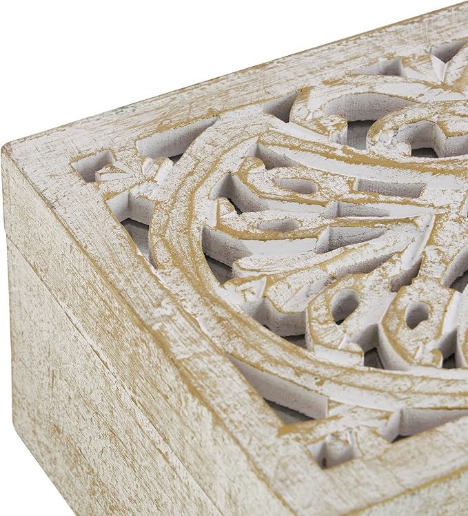 Deco 79 Mango Wood Floral Handmade Decorative Box Decorative Keepsake Boxes - Image 4