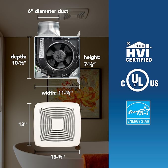 QT Series Very Quiet 110 CFM Ceiling Bathroom Exhaust Fan, .4 Sones, ENERGY - Image 4
