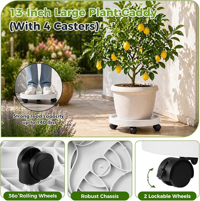 3 Pack Plant Caddy with Wheels Rolling Plant Stand with Wheels 13 Inch Plant - Image 4