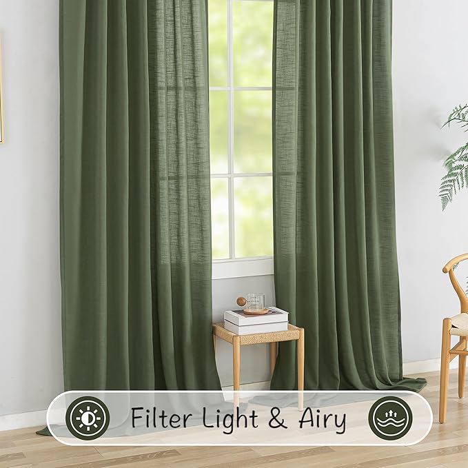 DONREN Olive Green Back Tab Curtains 54 Inches Long 2 Panels - Image 5
