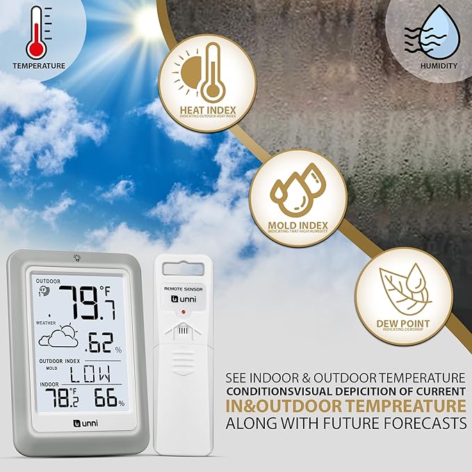 Indoor Outdoor Thermometer Hygrometer Wireless Weather Station, Temperature - Image 3
