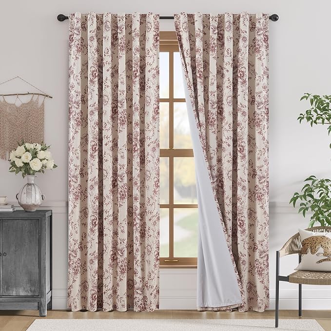 jinchan Blackout Floral Curtains Linen Blend Curtain by JINCHAN