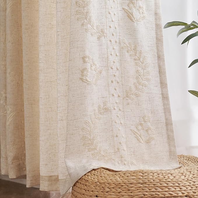 jinchan Belrose Linen Curtains for Bedroom Floral Curtains 96 Inch Length Linen - Image 9