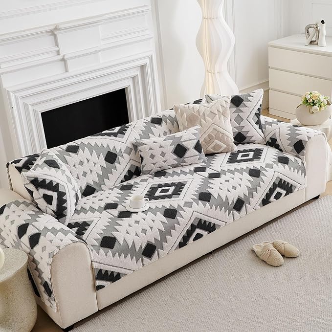 Boho Plush Couch Covers for Sofa Washable, Fuzzy Soft Couch Cover for Sectional - Image 7