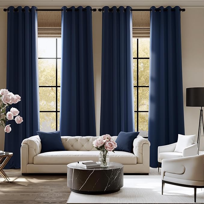 NICETOWN Room Darkening Draperies Curtains Panels, 2 Panels Navy Blue W52 x L102 - Image 2