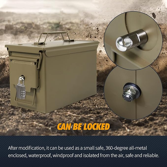 GUGULUZA Metal Ammo Can 30/50 Cal, Lockable Bullet Storage Case, Waterproof & - Image 7