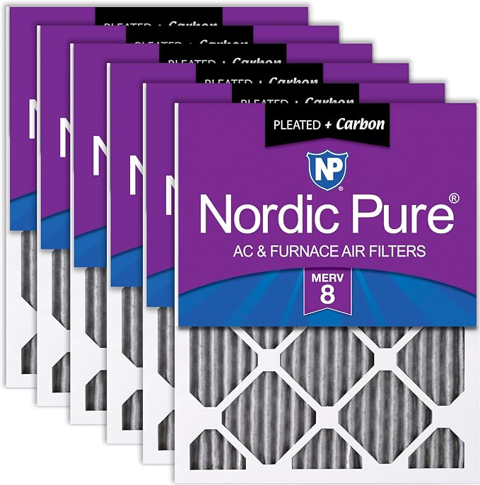 Nordic Pure 12x24x1 Pleated MERV 8 Plus Carbon Air Filters 6 Pack | Actual by NordicPure