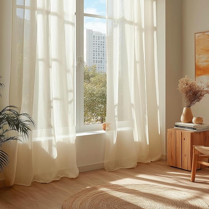 Dreaming Casa Ivory Sheer Curtains 102 Inches Long, Rod Pocket & Back Tab Light - Image 8