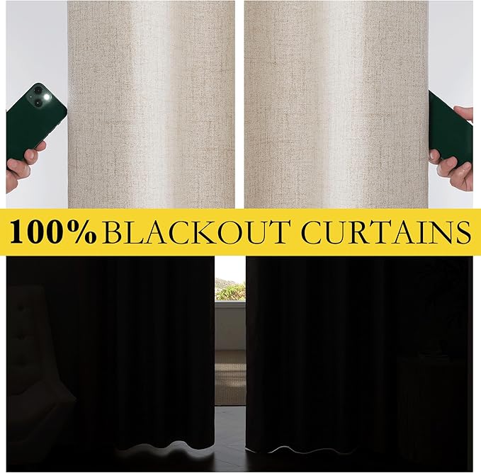 NICETOWN Oatmeal Vintage Open Linen Weave Flax Thermal Curtains, 100% Blackout - Image 4