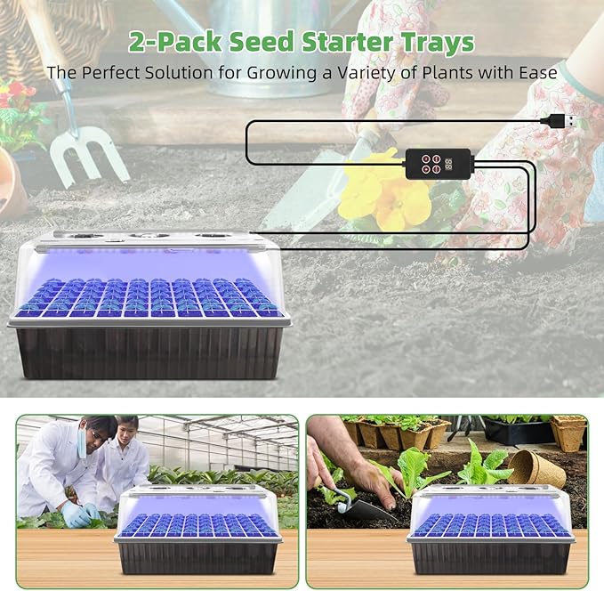 Indoor Seed Starting Kit with 60-Cell Self-Watering Tray, LED Grow Light - Image 7