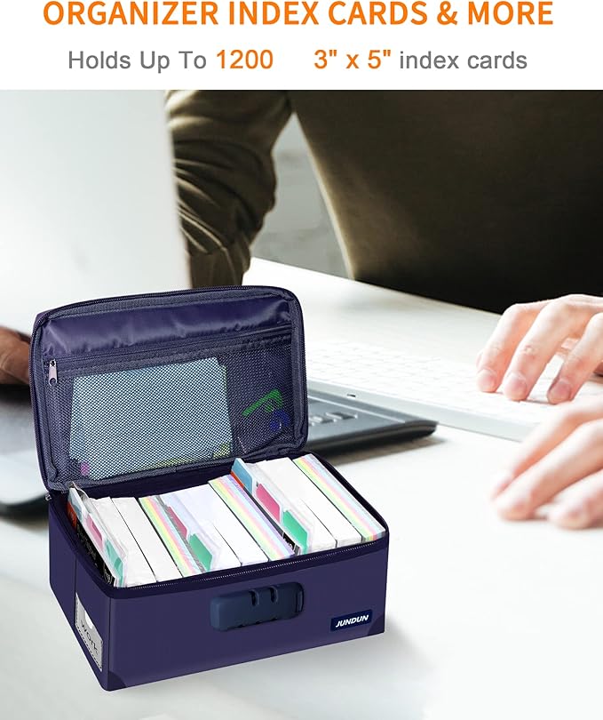JUNDUN Index Card Holder with Lock, Collapsible Fireproof Index Card Box fits - Image 3