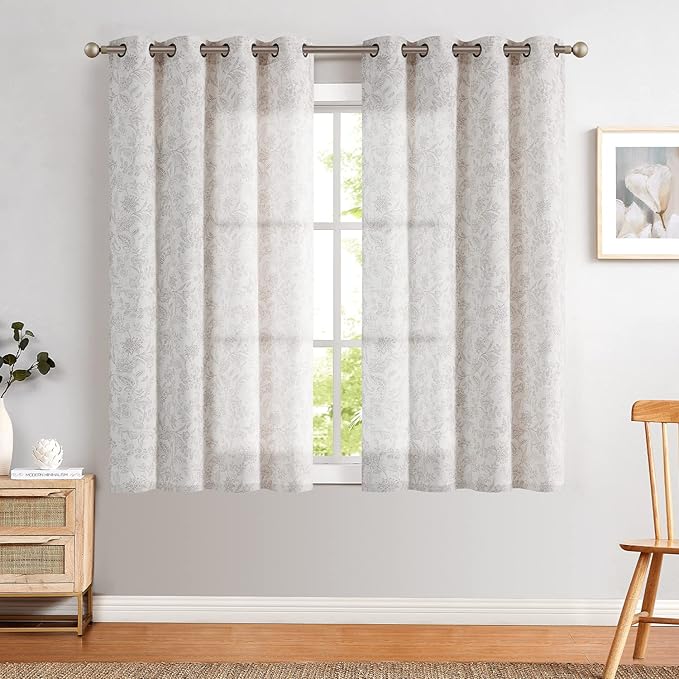 Vangao Floral Linen Curtains for Bedroom 63 Inch Length Purple Grey Farmhouse - Image 2