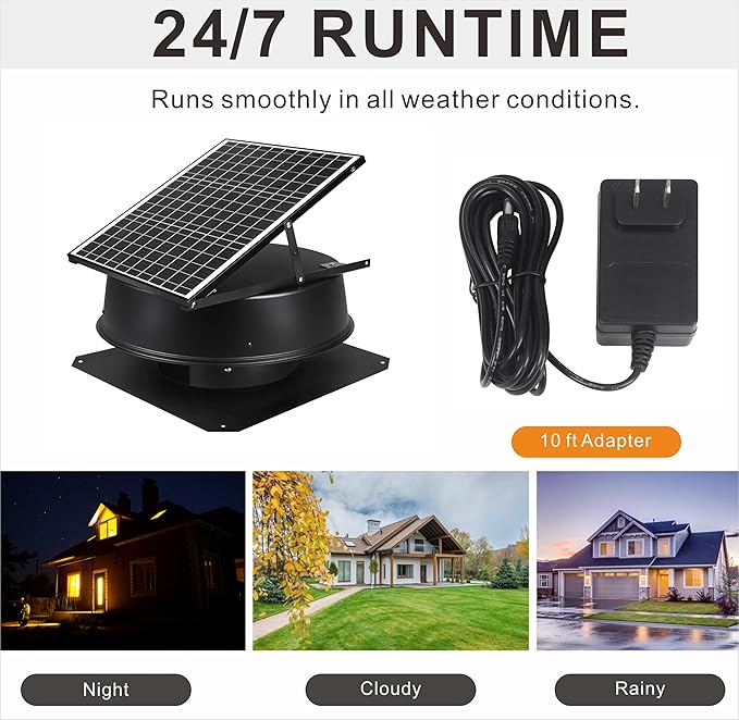 Solar Attic Fan, 40 W, 1600 CFM Large Air Flow Solar Roof Vent Fan, Low Noise - Image 2