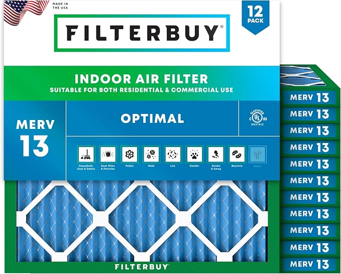 Filterbuy 18x18x1 Air Filter MERV 13 Optimal Smoke & Allergy Defense, by Filterbuy