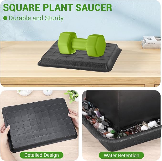 GREANER 3 Packs Plant Saucers Rectangular, Flower Pot Tray - Image 4