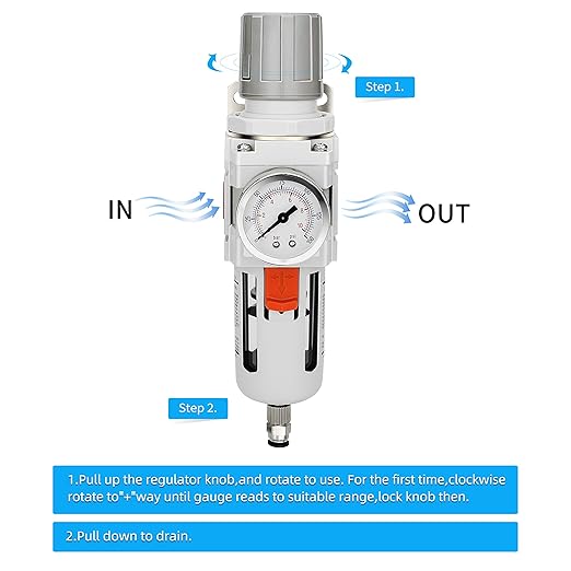 NANPU 3/4" NPT Compressed Air Filter Regulator Combo Piggyback, 5 Micron Brass - Image 4