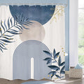 Blue Gray Boho Shower Curtain Dusty Blue Gold Leaves Modern Bohemian Abstract by MitpokBrand