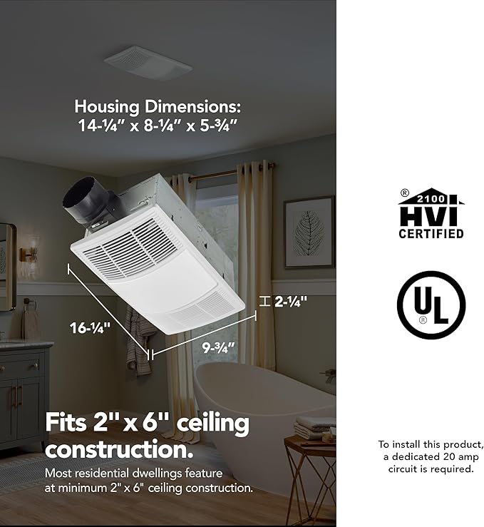 Broan-NuTone Non-Lit PowerHeat Bathroom Exhaust Fan and Heater, 80 CFM - Image 4