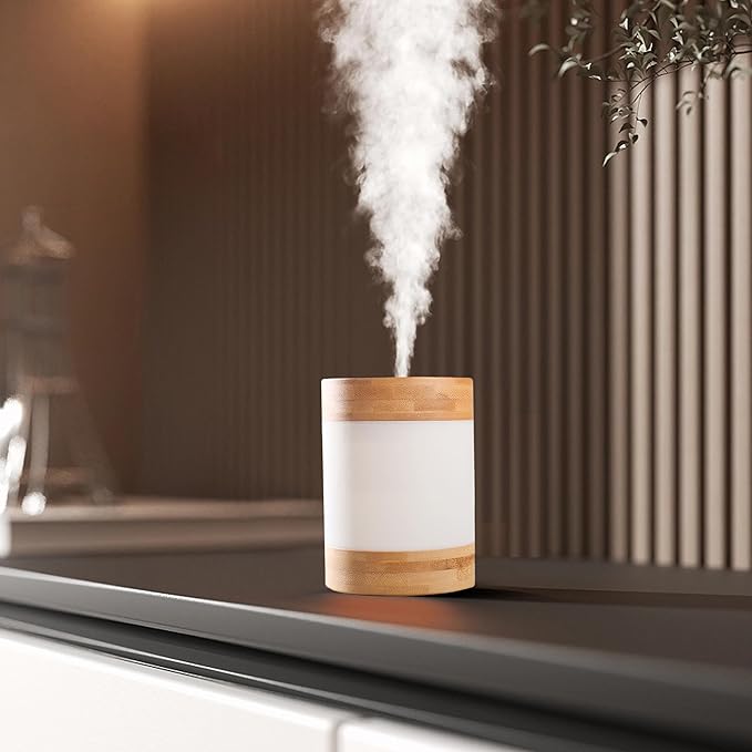 Bamboo Ultrasonic Mini Humidifier, 400ml Quiet Desktop Humidifier by Unknown