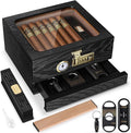Cigar Humidor, Cedar Wood Humidor Cigar Box, Glass Top Desktop Humidor by Tesonway