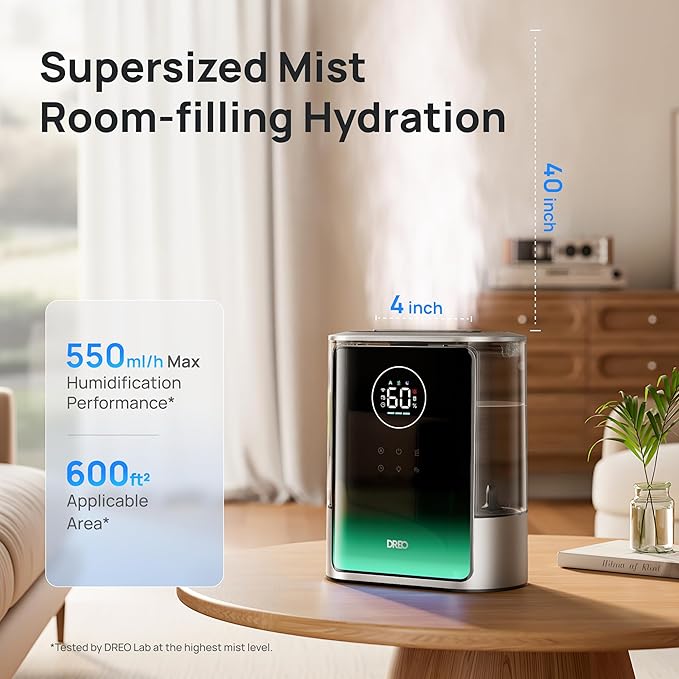 DREO 8L Smart Humidifier Large Room 600ft², 80H Runtime Supersized Warm and - Image 3