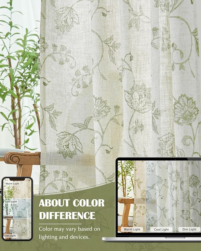 jinchan Linen Curtains Floral Curtains 96 Inch Length - Image 7
