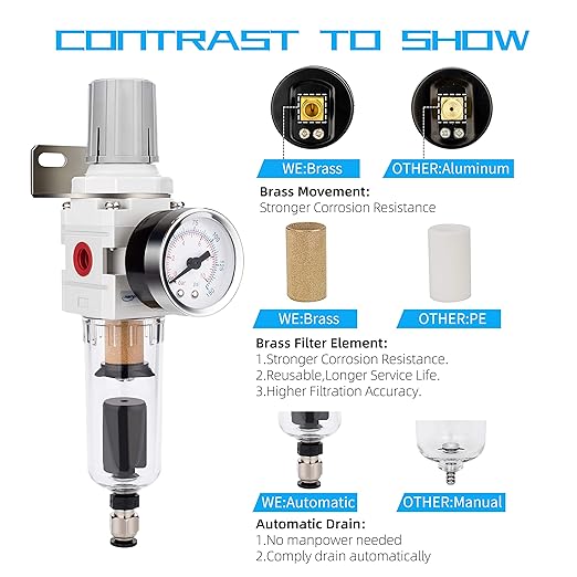 NANPU 1/4" NPT Compressed Air Filter Regulator Combo Piggyback, Auto Drain - Image 3