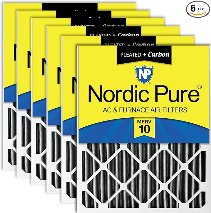 Nordic Pure 16x25x4 Pleated MERV 10 Plus Carbon Air Filters 6 Pack | Actual by NordicPure