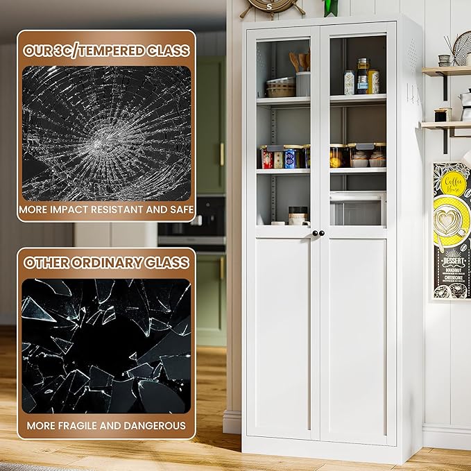 Metal Pantry Cabinet with Doors and 5 Adjustable Shelves, Assembly Required - Image 6