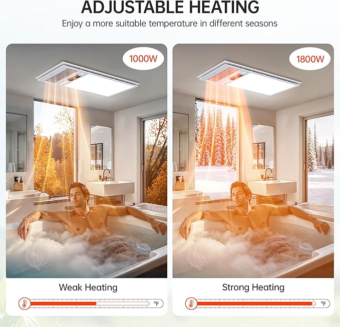 Bathroom Fan with Light and 1800W Heater, 160 CFM Ventilation, Remote Control - Image 3