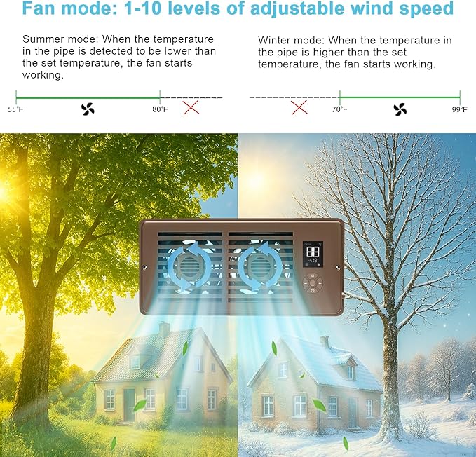 Register Booster Fan for 4" x 12" Vents Only, 10 Speeds to Control Cool and - Image 5